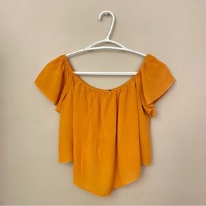 ✌️2/$10✌️ Forever 21 Mustard Off Shoulder Cropped Flowy Blouse – Size Small EUC